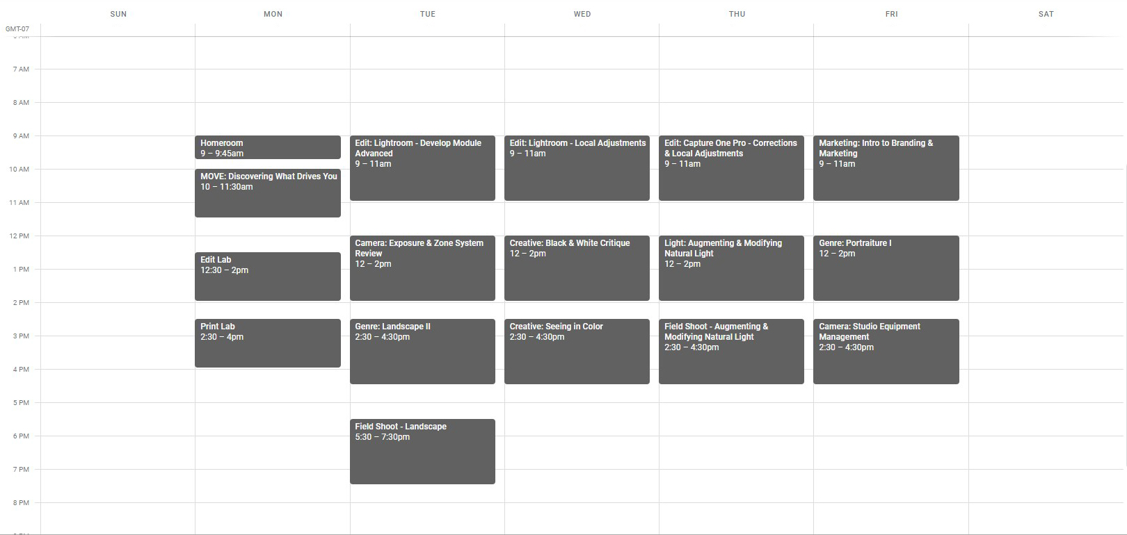 Phase 1 Sample Calendar