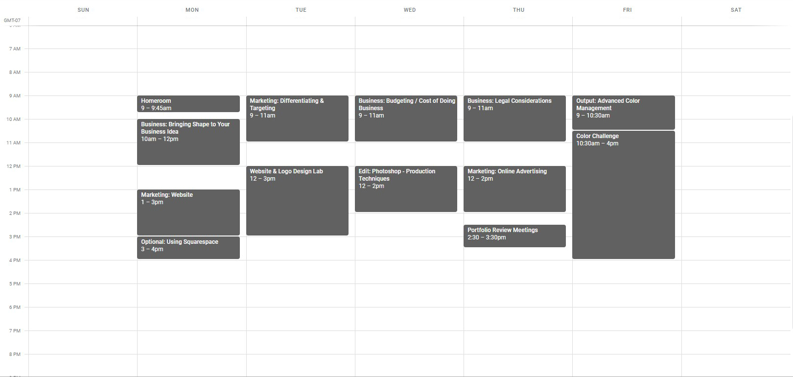 Phase 3 Sample Calendar